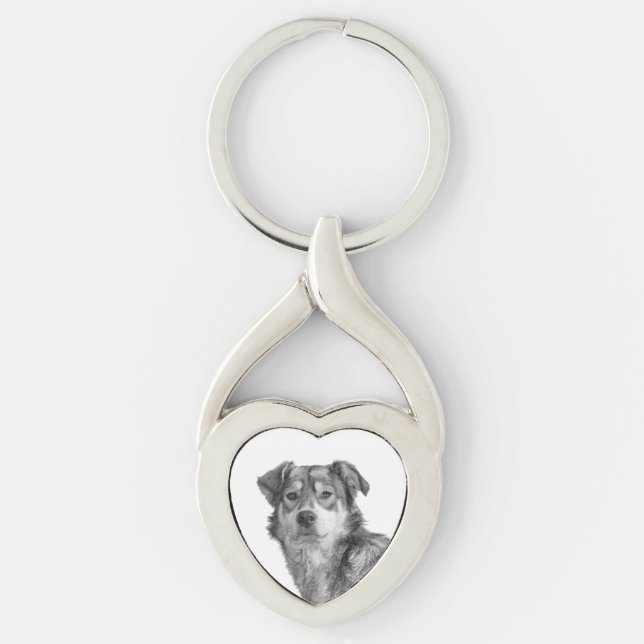 Refined Monochrome Large Mixed Breed Canine Key Ring (Front)