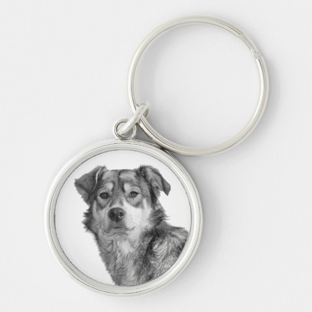 Refined Monochrome Large Mixed Breed Canine Key Ring (Front)
