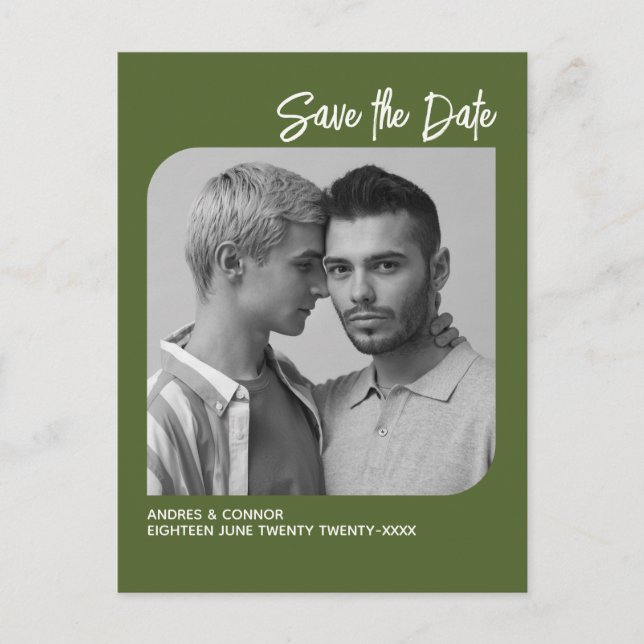 Refined Photo Save the Date Green Postcard (Front)