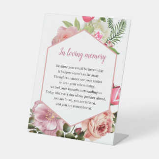 Refined Pink Blossom Hexagon Memorial Tribute Pedestal Sign