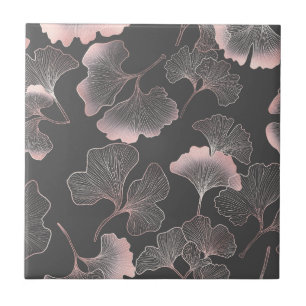 Refined Pink Ginkgo Leaves with Metallic Texture Ceramic Tile