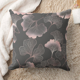 Refined Pink Ginkgo Leaves with Metallic Texture Cushion