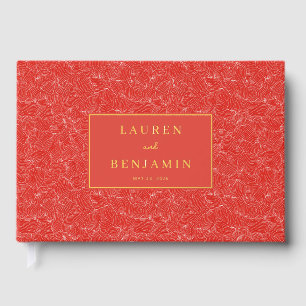 Refined Red Floral Pattern Guest Book