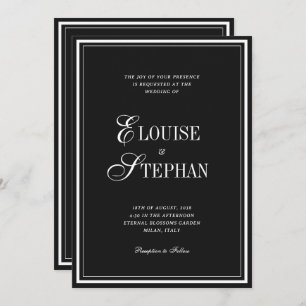 Refined Script Black White QR Code Details Wedding Invitation