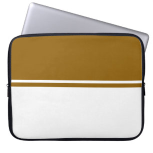 Refined Sporty Golden Brown White Colour Block Laptop Sleeve