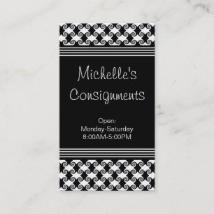 Refined Swirls Business Card, Black and White Card