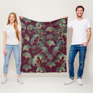 Refined Teal Ginkgo with Gold Accents Fleece Blanket