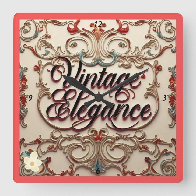 "Refined Vintage Glamour" " Square Wall Clock (Front)