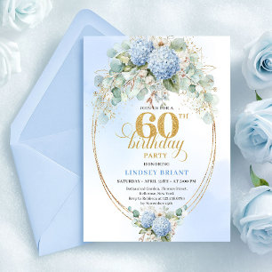 Refined Watercolor Light Blue Flowers 60 Birthday Invitation