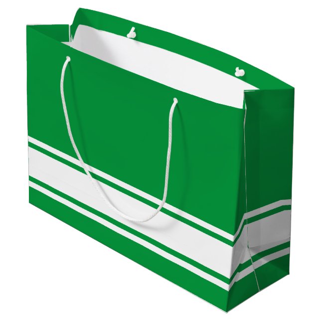 Refined White Base Racing Stripes On Kelly Green Large Gift Bag (Back Angled)