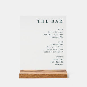 Refined White Text Bar Menu Acrylic Sign
