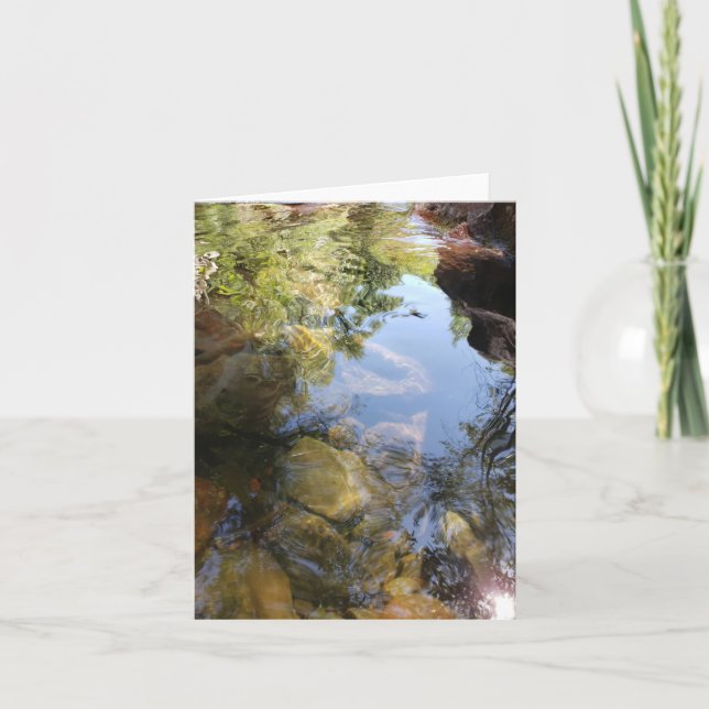 reflected sky and lush greenery greeting card (Front)