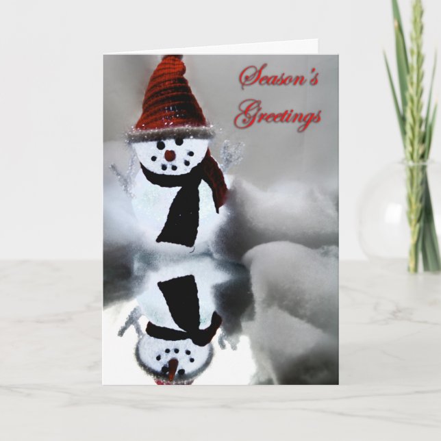 Reflected Snowman Seasons Greetings Card (Front)