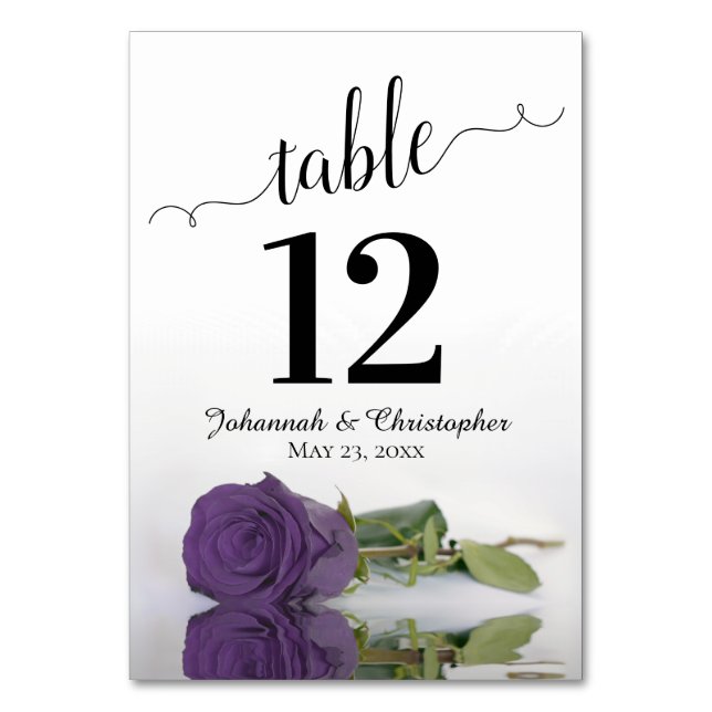 Reflecting Amethyst Purple Rose Elegant Wedding Table Number (Front)