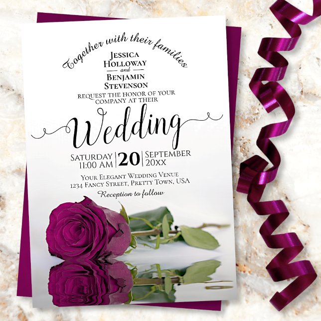 Reflecting Cassis Purple Rose Elegant Wedding Invitation (Creator Uploaded)