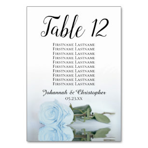 Reflecting Dusty Blue Rose Seating Chart Wedding Table Number