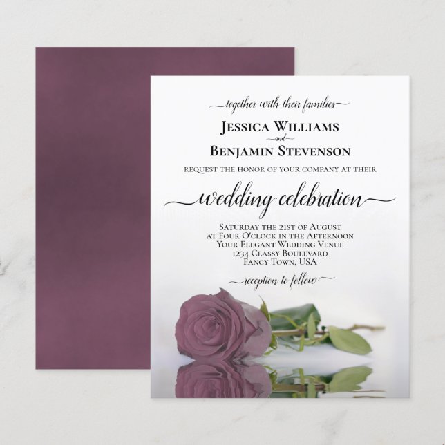 Reflecting Dusty Mauve Rose BUDGET Wedding Invite (Front/Back)