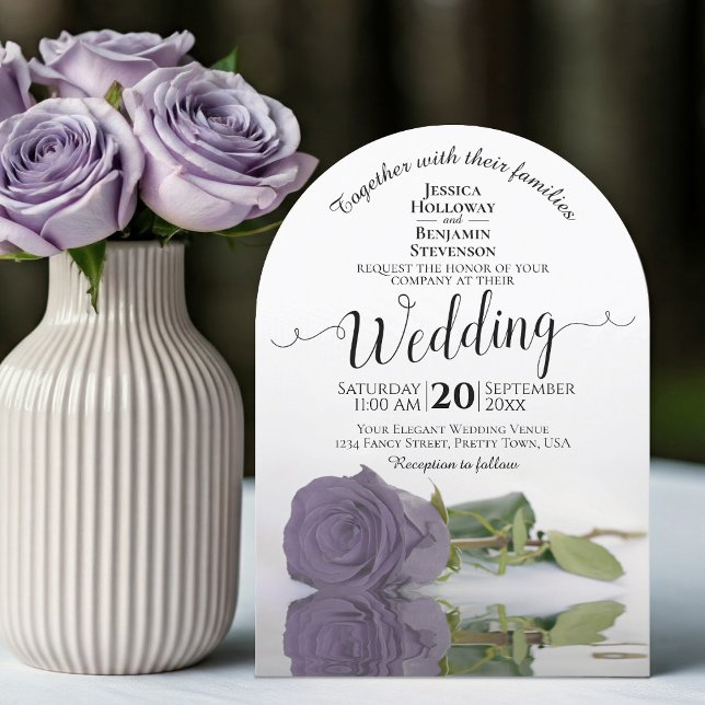 Reflecting Dusty Purple Rose Elegant Arch Wedding Invitation (With Arch Cut)