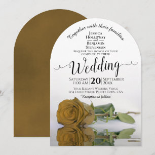 Reflecting Golden Ochre Rose Elegant Wedding Invitation