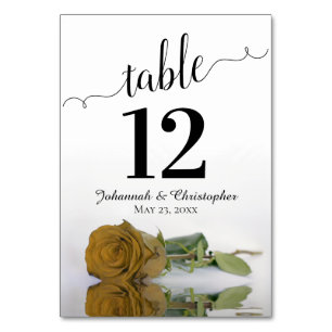 Reflecting Golden Ochre Rose Elegant Wedding Table Number