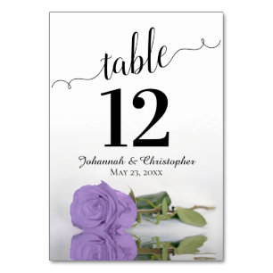 Reflecting Lavender Purple Rose Elegant Wedding Table Number