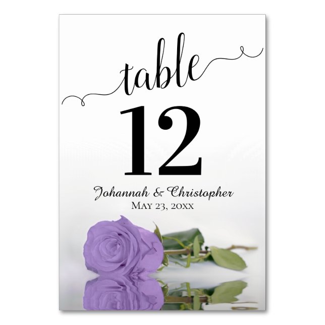 Reflecting Lavender Purple Rose Elegant Wedding Table Number (Front)