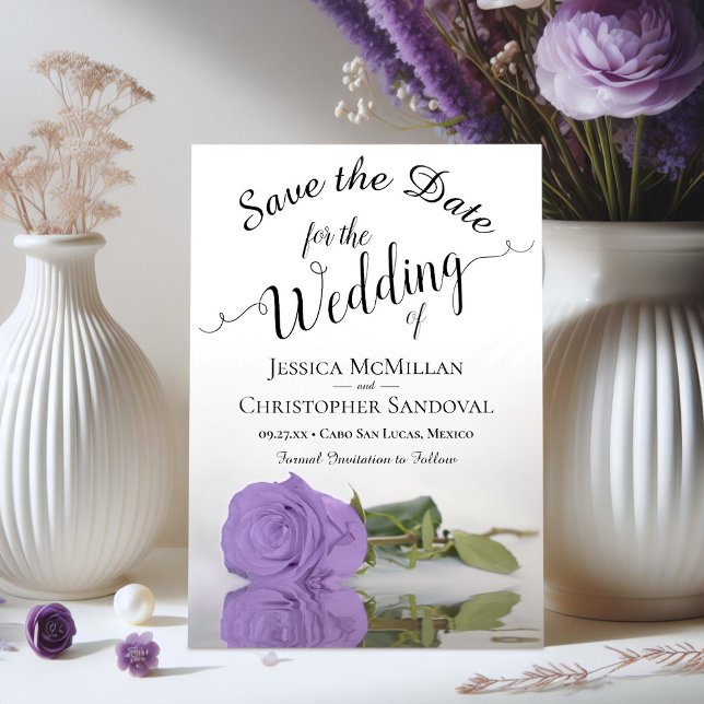 Reflecting Lavender Purple Rose Romantic Wedding Save The Date (Creator Uploaded)
