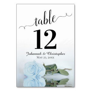 Reflecting Light Dusty Blue Rose Elegant Wedding Table Number