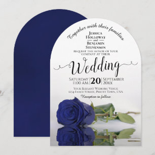 Reflecting Navy Blue Rose Elegant Romantic Wedding Invitation
