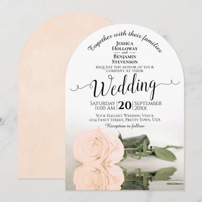 Reflecting Pale Blush Peach Rose Elegant Wedding Invitation (Front/Back)
