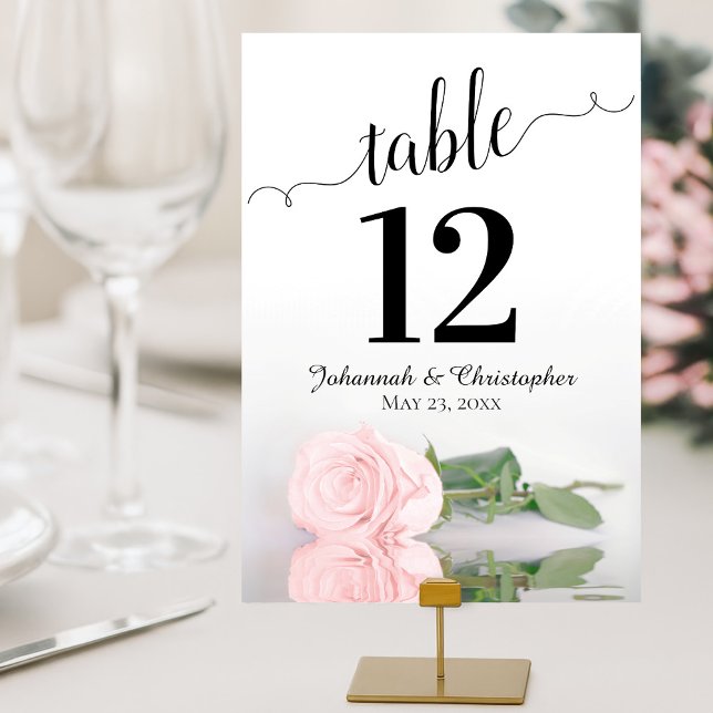Reflecting Pink Rose Elegant & Chic Wedding Table Number (Customize Each Card Individually)