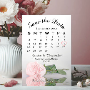 Reflecting Pink Rose Elegant Wedding Calendar Save The Date