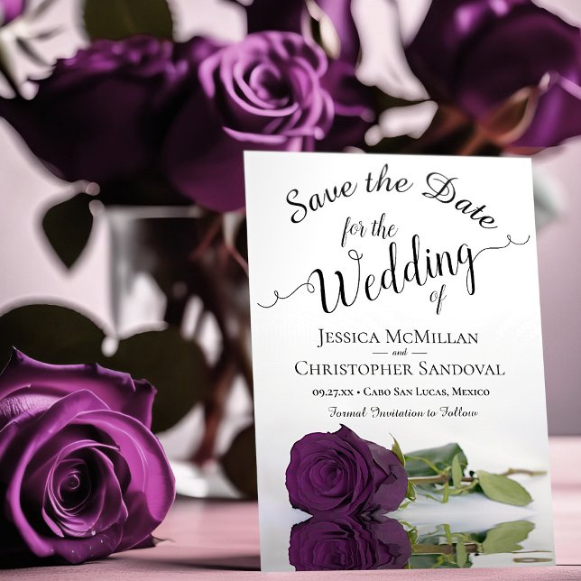 Reflecting Plum Purple Rose Romantic Wedding Save The Date (Creator Uploaded)