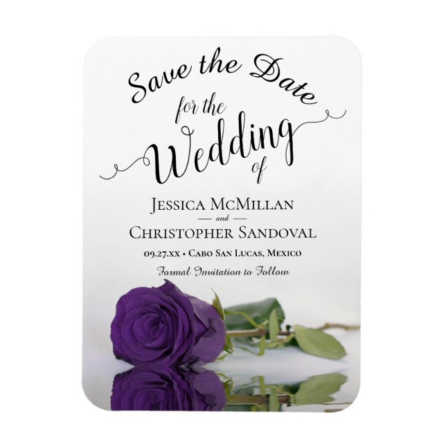 Reflecting Purple Rose Chic Wedding Save the Date Magnet (Vertical)