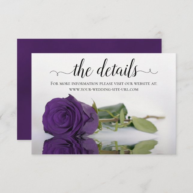 Reflecting Purple Rose Wedding Details Website Enclosure Card (Front/Back)