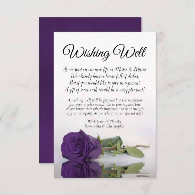 Reflecting Purple Rose Wedding Wishing Well Poem Enclosure Card (Front/Back)