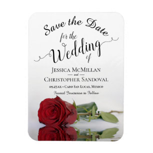 Reflecting Red Rose Elegant Wedding Save the Date Magnet