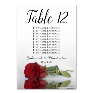 Reflecting Red Rose Seating Chart Wedding Table Number
