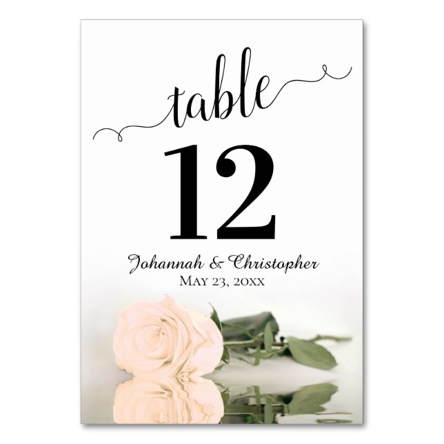 Reflecting Sepia Peach Rose Elegant Wedding Table Number (Front)