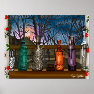 Reflection   Colorful Glass Vases in Window Sill Poster