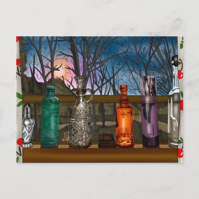 Reflection | Colourful Glass Vases in Window Sill  Postcard (Front)