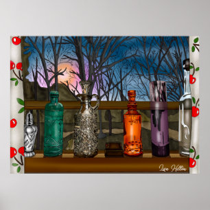 Reflection   Colourful Glass Vases in Window Sill Poster