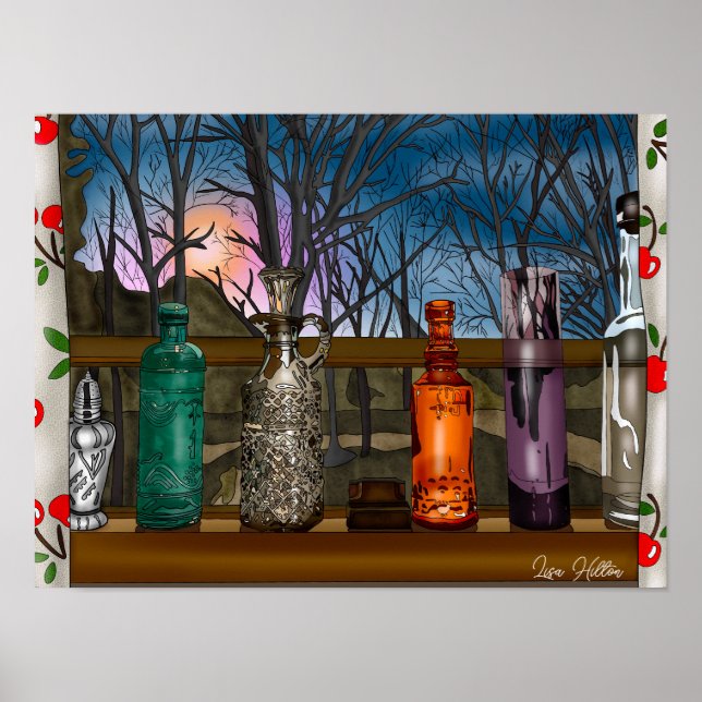 Reflection | Colourful Glass Vases in Window Sill Poster (Front)