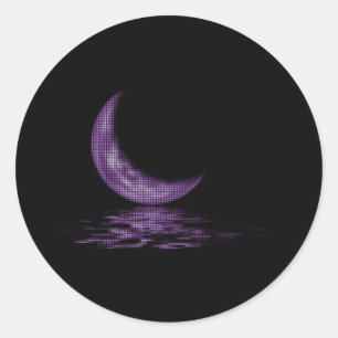 Reflection Crescent Moon On Lake Purple Classic Round Sticker