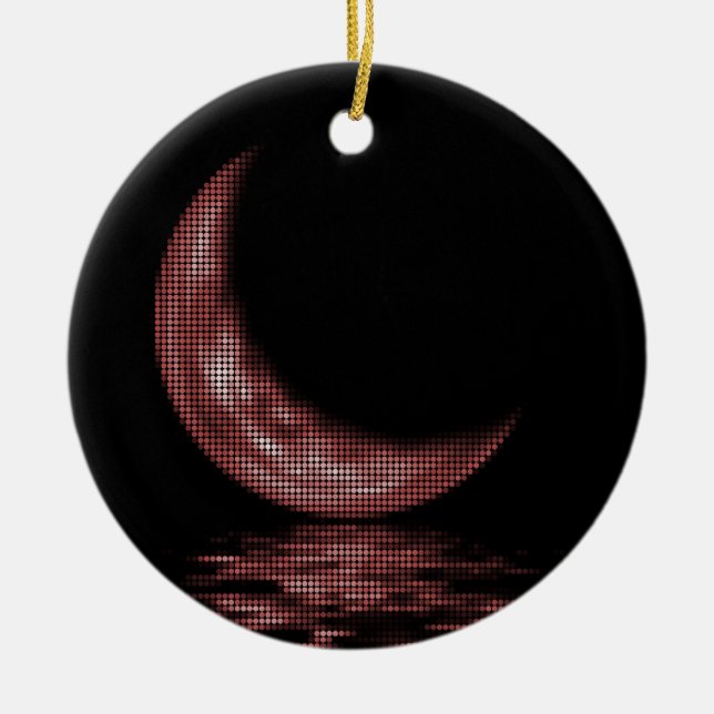 Reflection Crescent Moon On Lake Red Ceramic Tree Decoration (Front)