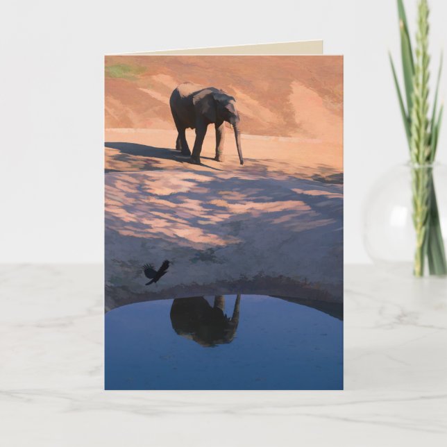 Reflection Elephant in Water Blank Greeting Card (Front)
