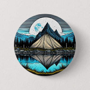 Reflection of a Tent on the Lake in the Mountains 6 Cm Round Badge