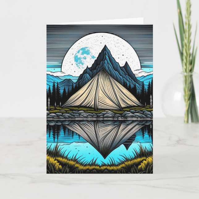 Reflection of a Tent on the Lake in the Mountains Card (Front)
