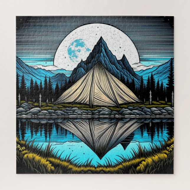 Reflection of a Tent on the Lake in the Mountains Jigsaw Puzzle (Vertical)