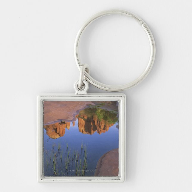 Reflection of Cathedral Rock , Sedona , Arizona Key Ring (Front)